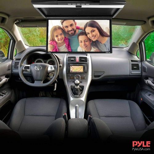  Car Overhead Monitor Screen Display - 17.3 inch. LCD Vehicle Flip Down Roof Mount Console - HDMI TV Player Control Panel w/ Built-in IR Transmitter for Wireless IR Headphone - Pyle