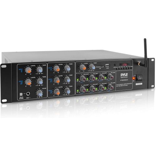  Pyle 8-Channel Wireless Bluetooth Power Amplifier - 4000W Rack Mount Multi Zone Sound Mixer Audio Home Stereo Receiver Box System w/ RCA, USB, AUX - For Speaker, PA, Theater, Studio/Sta