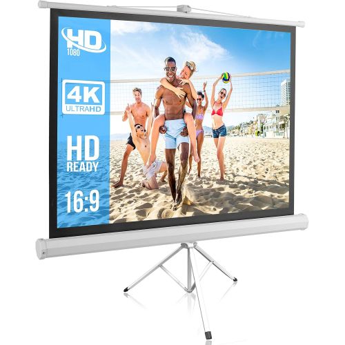  Pyle Portable Projector Screen Tripod Stand - Mobile Projection Screen , Lightweight Carry & Durable Easy Pull Assemble System for Schools Meeting Conference Indoor Outdoor Use, 50 Inch