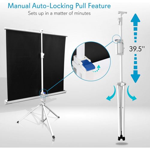  Pyle Portable Projector Screen Tripod Stand - Mobile Projection Screen , Lightweight Carry & Durable Easy Pull Assemble System for Schools Meeting Conference Indoor Outdoor Use, 50 Inch