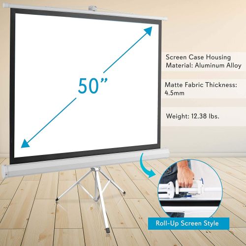  Pyle Portable Projector Screen Tripod Stand - Mobile Projection Screen , Lightweight Carry & Durable Easy Pull Assemble System for Schools Meeting Conference Indoor Outdoor Use, 50 Inch