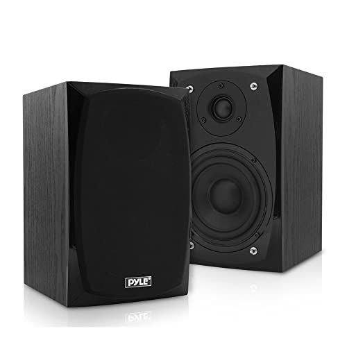  Pyle HiFi Desktop Bookshelf Speakers Pair - 300 Watt Powered Bluetooth Compatible Active Passive Book Shelf Speakers - Studio Monitor Computer Desk home Stereo Speaker System w/ AUX/RCA