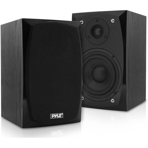  Pyle HiFi Desktop Bookshelf Speakers Pair - 300 Watt Powered Bluetooth Compatible Active Passive Book Shelf Speakers - Studio Monitor Computer Desk home Stereo Speaker System w/ AUX/RCA