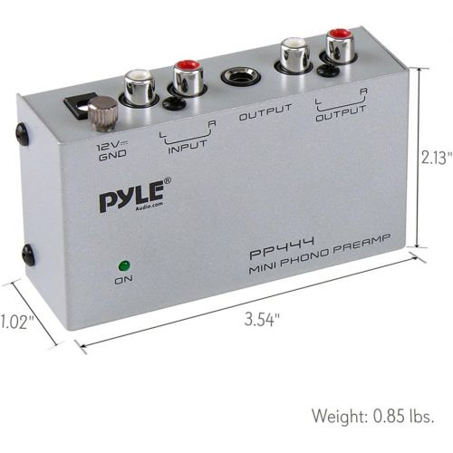  Pyle Phono Turntable Preamp - Mini Electronic Audio Stereo Phonograph Preamplifier with RCA Input, RCA Output & Low Noise Operation Powered by 12 Volt DC Adapter (PP444)