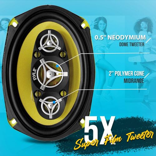  Pyle Car Eight Way Speaker System - Pro 6 x 9 Inch 500W 4 Ohm Mid Tweeter Component Audio Sound Speakers For Car Stereo w/ 120 Oz Magnet Structure, 3.55” Mount Depth Fits Standard OEM -