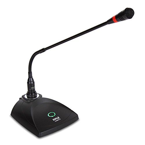  Pyle Desktop Gooseneck Wired Microphone System - Table Mounted Corded Voice Condenser Mic with Pop Filter - XLR to 1/4 Sound Cord - for Karaoke, Conference, Studio Audio Recording - Pyl