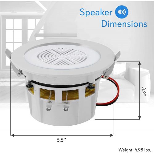  Pyle 4” Pair of Bluetooth Flush Mount In-wall In-ceiling 2-Way Home Speaker System Built-in LED Lights Aluminum Housing Spring Clips Polypropylene Cone & Tweeter 2 Ch Amplifier 160