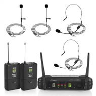 Pyle 2 Channel Wireless Microphone System - Portable UHF Digital Audio Mic Set with 2 Headset, 2 Lavalier lapel, 2 Transmitter, ¼’’ cable, power adapter - For Karaoke, PA, DJ, - PD
