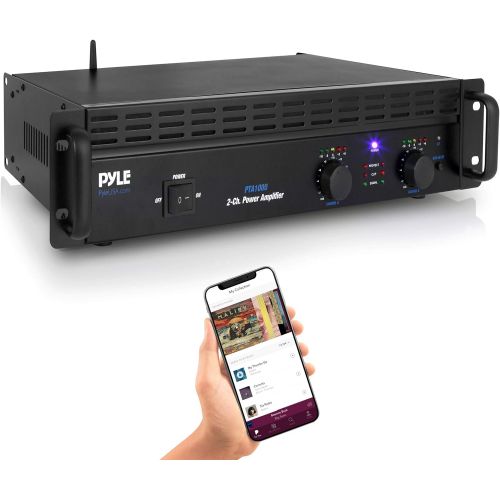  Professional Audio Bluetooth Power Amplifier - 2-Channel Rack Mount Bridgeable, LED Indicators, Shockproof Binding Posts, Cooling Fans 1000 Watt - Pyle PTA1000