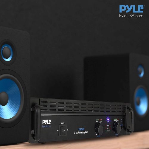  Professional Audio Bluetooth Power Amplifier - 2-Channel Rack Mount Bridgeable, LED Indicators, Shockproof Binding Posts, Cooling Fans 1000 Watt - Pyle PTA1000