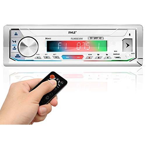  Pyle Marine Stereo Receiver Power Amplifier - AM/FM/MP3/USB/Aux/SD Card Reader Marine Stereo Receiver, Single Din, 30 Preset Memory Stations, LCD Display with Remote Control - PLMR