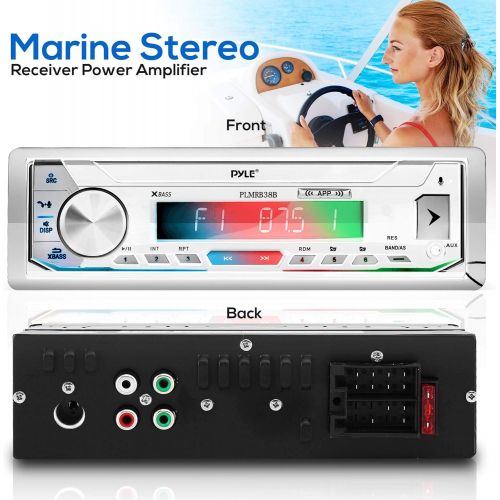  Pyle Marine Stereo Receiver Power Amplifier - AM/FM/MP3/USB/Aux/SD Card Reader Marine Stereo Receiver, Single Din, 30 Preset Memory Stations, LCD Display with Remote Control - PLMR
