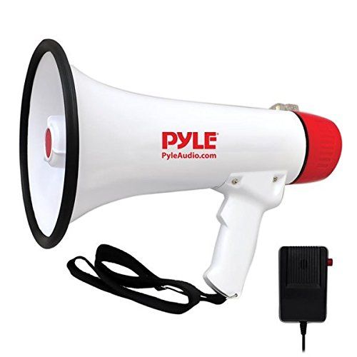  Pyle Megaphone Speaker PA Bullhorn - with Built-in Siren Rechargeable Battery, Auxiliary Jack 40 Watts & 1000 Yard Range - Record Function Ideal for Football, Baseball, Basketball