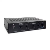 Pyle Compact Mini Home Power Amplifier - 100W Smart Indoor Audio Stereo Receiver w/ RCA, 3 Microphone IN, AUX, 25/70V Outputs, LED, Input Selector, For PA, Amplified Speaker Sound Syste