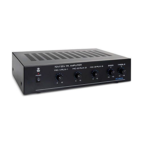  Pyle Compact Mini Home Power Amplifier - 100W Smart Indoor Audio Stereo Receiver w/ RCA, 3 Microphone IN, AUX, 25/70V Outputs, LED, Input Selector, For PA, Amplified Speaker Sound Syste