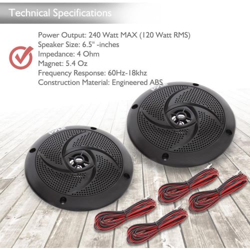  Pyle Marine Waterproof Speakers 6.5” - Low Profile Slim Style Wakeboard Tower and Weather Resistant Outdoor Audio Stereo Sound System with LED Lights and 240 Watt Power - 1 Pair in