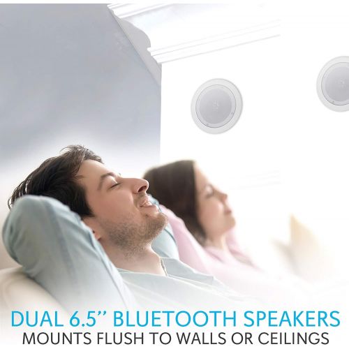  Pyle Pair 6.5” Bluetooth Flush Mount In-wall In-ceiling 2-Way Universal Home Speaker System Spring Loaded Quick Connections Polypropylene Cone Polymer Tweeter Stereo Sound 200 Watt