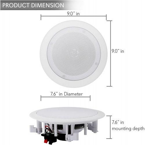  Pyle Pair 6.5” Bluetooth Flush Mount In-wall In-ceiling 2-Way Universal Home Speaker System Spring Loaded Quick Connections Polypropylene Cone Polymer Tweeter Stereo Sound 200 Watt