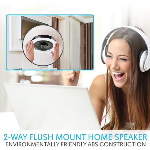  Pyle Pair 6.5” Bluetooth Flush Mount In-wall In-ceiling 2-Way Universal Home Speaker System Spring Loaded Quick Connections Polypropylene Cone Polymer Tweeter Stereo Sound 200 Watt