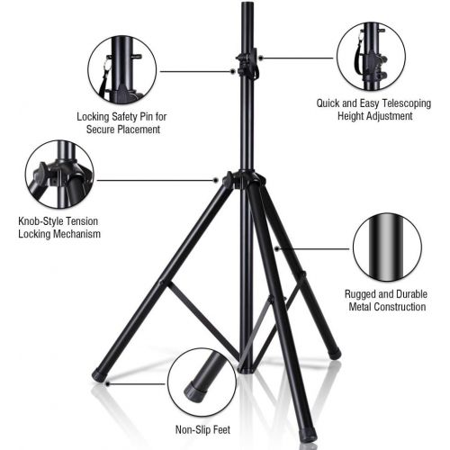  Pyle Universal Speaker Stand Mount Holder Heavy Duty Tripod w/ Adjustable Height from 40” to 71” and 35mm Compatible Insert Easy Mobility Safety Pin and Knob Tension Locking for St