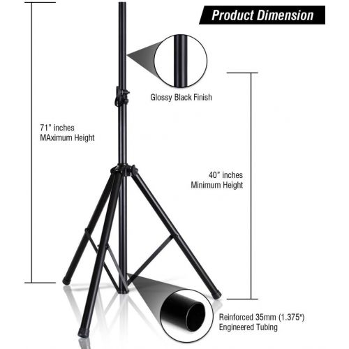  Pyle Universal Speaker Stand Mount Holder Heavy Duty Tripod w/ Adjustable Height from 40” to 71” and 35mm Compatible Insert Easy Mobility Safety Pin and Knob Tension Locking for St