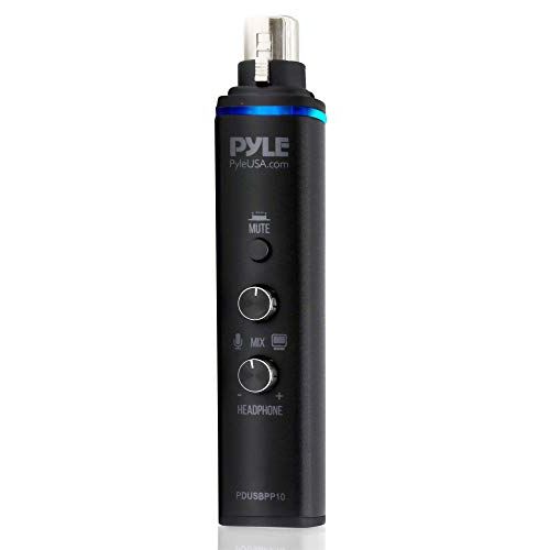  Pyle Microphone XLR-to-USB Signal Adapter - Universal Plug and Play XLR Mic to PC Adaptor for Digital Recording w/ Mix Audio Control, +48V Phantom Power, Headphone Volume, USB Cabl