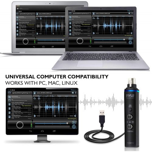  Pyle Microphone XLR-to-USB Signal Adapter - Universal Plug and Play XLR Mic to PC Adaptor for Digital Recording w/ Mix Audio Control, +48V Phantom Power, Headphone Volume, USB Cabl