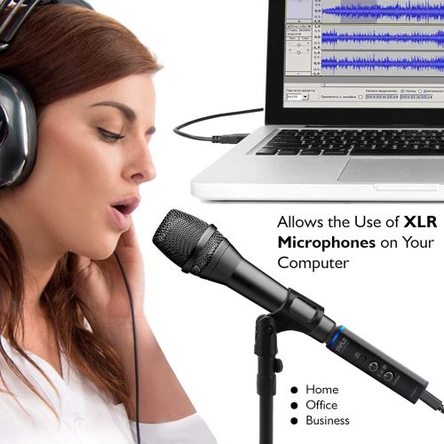  Pyle Microphone XLR-to-USB Signal Adapter - Universal Plug and Play XLR Mic to PC Adaptor for Digital Recording w/ Mix Audio Control, +48V Phantom Power, Headphone Volume, USB Cabl