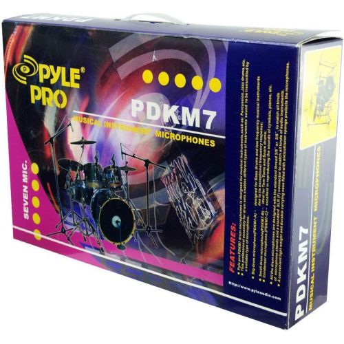  PYLE-PRO Pyle 7-Piece Wired Dynamic Kit-Kick Bass, Tom/Snare & Cymbals Microphone Set-for Drums, Vocal, Other Instrument-Complete with Thread Clip, Inserts, Mics Holder & Case-PDKM