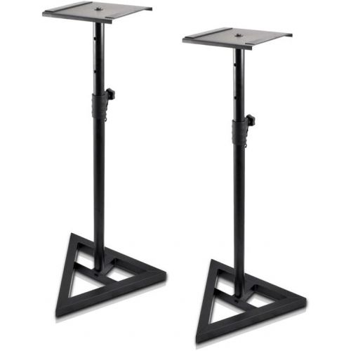  Pyle Sonos Speaker Stand Pair of Sound Play 1 and 3 Holder - Telescoping Height Adjustable from 26” - 52” Inch High Heavy Duty Three-point Triangle Base w/ Floor Spikes and 9” Squa