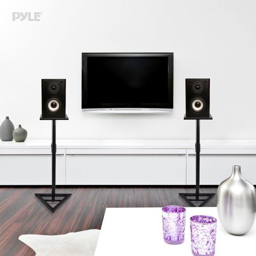  Pyle Sonos Speaker Stand Pair of Sound Play 1 and 3 Holder - Telescoping Height Adjustable from 26” - 52” Inch High Heavy Duty Three-point Triangle Base w/ Floor Spikes and 9” Squa