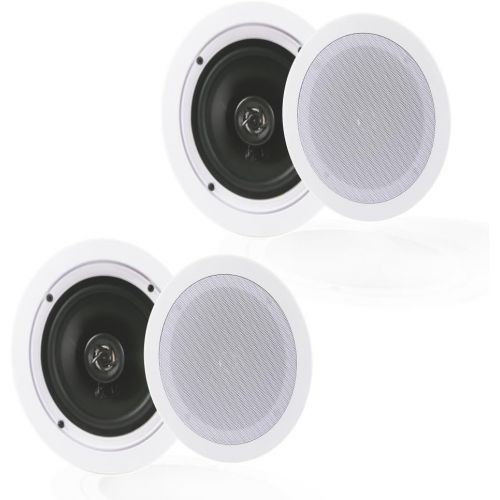  Pyle Pair 5.25” Flush Mount in-Wall in-Ceiling 2-Way Home Speaker System Spring Loaded Quick Connections Dual Polypropylene Cone Polymer Tweeter Stereo Sound 150 Watts (PDIC1651RD)