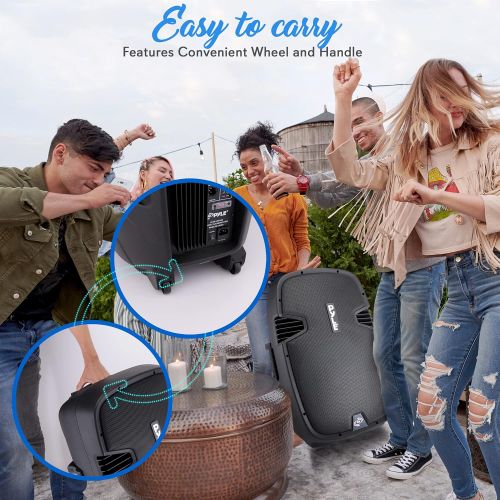  Pyle Powered Bluetooth PA Microphone System - 15 Active Bass Subwoofer Loudspeaker Built-in USB for MP3 Amplifier - DJ Party Portable Sound Stereo Amp Sub Concert Audio or Band Music -