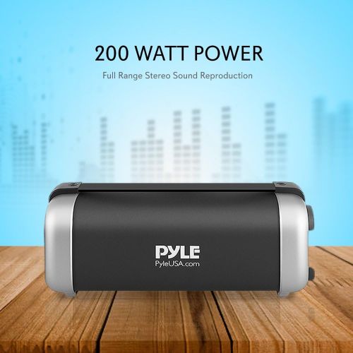  Pyle Wireless Portable Bluetooth Speaker - 200 Watt Power Rugged Compact Audio Sound Box Stereo System - Rechargeable Battery, 3.5mm AUX Input Jack, FM Radio, MP3, Micro SD and USB