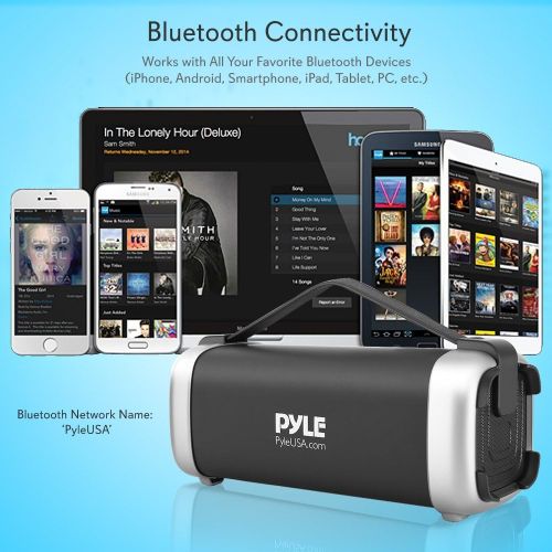  Pyle Wireless Portable Bluetooth Speaker - 200 Watt Power Rugged Compact Audio Sound Box Stereo System - Rechargeable Battery, 3.5mm AUX Input Jack, FM Radio, MP3, Micro SD and USB