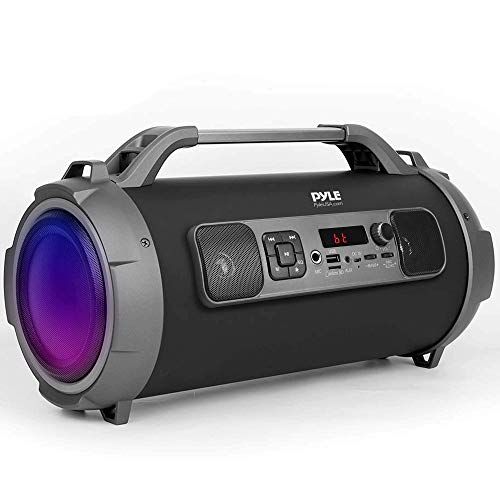  Pyle Wireless Portable Bluetooth Boombox Speaker - 500W Rechargeable Boom Box Speaker Portable Barrel Loud Stereo System with AUX Input, USB/SD, 1/4 in, Fm Radio, 4 Subwoofer, DJ Lights