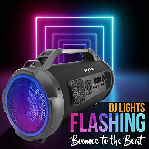  Pyle Wireless Portable Bluetooth Boombox Speaker - 500W Rechargeable Boom Box Speaker Portable Barrel Loud Stereo System with AUX Input, USB/SD, 1/4 in, Fm Radio, 4 Subwoofer, DJ Lights