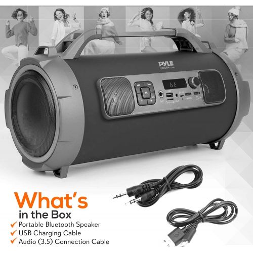  Pyle Wireless Portable Bluetooth Boombox Speaker - 500W Rechargeable Boom Box Speaker Portable Barrel Loud Stereo System with AUX Input, USB/SD, 1/4 in, Fm Radio, 4 Subwoofer, DJ Lights