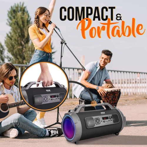  Pyle Wireless Portable Bluetooth Boombox Speaker - 500W Rechargeable Boom Box Speaker Portable Barrel Loud Stereo System with AUX Input, USB/SD, 1/4 in, Fm Radio, 4 Subwoofer, DJ Lights