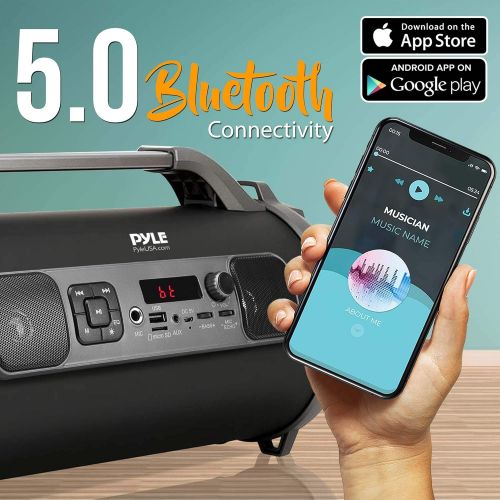  Pyle Wireless Portable Bluetooth Boombox Speaker - 500W Rechargeable Boom Box Speaker Portable Barrel Loud Stereo System with AUX Input, USB/SD, 1/4 in, Fm Radio, 4 Subwoofer, DJ Lights