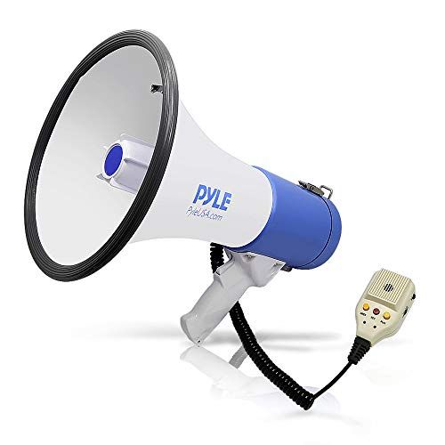  Pyle Megaphone PA Bullhorn Speaker - Built-in Siren 50 Watts Rechargeable Battery- 10 Sec Record Function for Football Baseball Basketball Cheerleading Fans Coaches or for Safety D