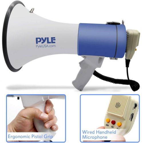  Pyle Megaphone PA Bullhorn Speaker - Built-in Siren 50 Watts Rechargeable Battery- 10 Sec Record Function for Football Baseball Basketball Cheerleading Fans Coaches or for Safety D