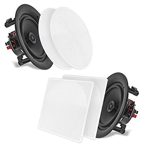  Pyle 6.5” 2-Way Midbass Speakers - Pair of in-Wall/in-Ceiling Woofer Speaker System 1/2 High Compliance Polymer Tweeter Flush Mount Design w/ 60Hz - 20kHz Frequency Response 200 Wa