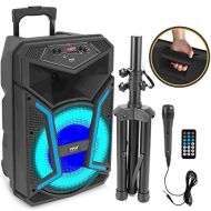 Pyle Portable Bluetooth PA Speaker System-1200W Outdoor Bluetooth Speaker Portable PA System w/Microphone in, Party Lights, MP3/USB SD Card Reader FM Radio, Rolling Wheels-Mic, Remote-P