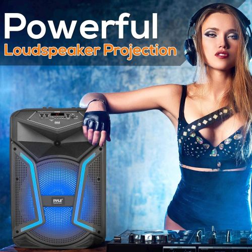 Pyle Portable Bluetooth PA Speaker System-1200W Outdoor Bluetooth Speaker Portable PA System w/Microphone in, Party Lights, MP3/USB SD Card Reader FM Radio, Rolling Wheels-Mic, Remote-P