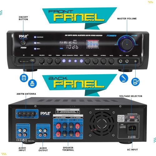  Wireless Bluetooth Power Amplifier System 300W 4 Channel Home Theater Audio Stereo Sound Receiver Box Entertainment w/ USB, RCA, 3.5mm AUX, LED, Remote for Speaker, PA, Studio-Pyle