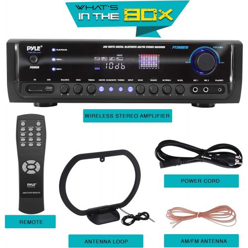  Wireless Bluetooth Power Amplifier System 300W 4 Channel Home Theater Audio Stereo Sound Receiver Box Entertainment w/ USB, RCA, 3.5mm AUX, LED, Remote for Speaker, PA, Studio-Pyle