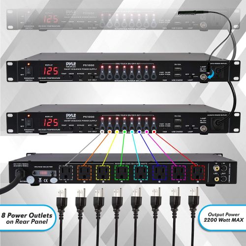  Pyle 8 Outlet Power Sequencer Conditioner - 2200W Rack Mount Pro Audio Digital Power Supply Controller Regulator w/ Voltage Readout, Surge Protector, For Home Theater, Stage / Studio Us