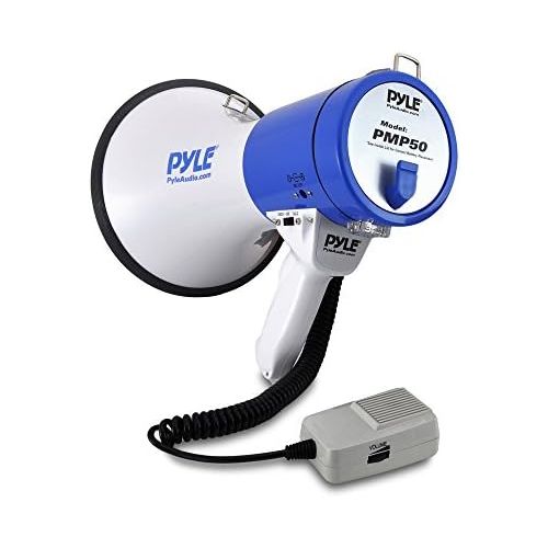  Pyle Megaphone Speaker PA Bullhorn with Built-in Siren - 50 Watts Adjustable Volume Control and 1200 Yard Range - Ideal for Football, Baseball, Basketball Cheerleading Fans & Coach