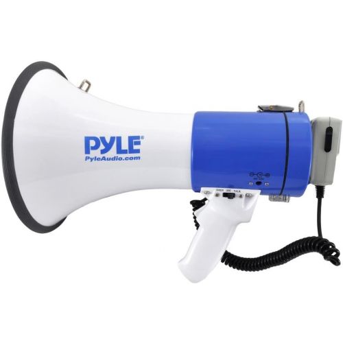  Pyle Megaphone Speaker PA Bullhorn with Built-in Siren - 50 Watts Adjustable Volume Control and 1200 Yard Range - Ideal for Football, Baseball, Basketball Cheerleading Fans & Coach